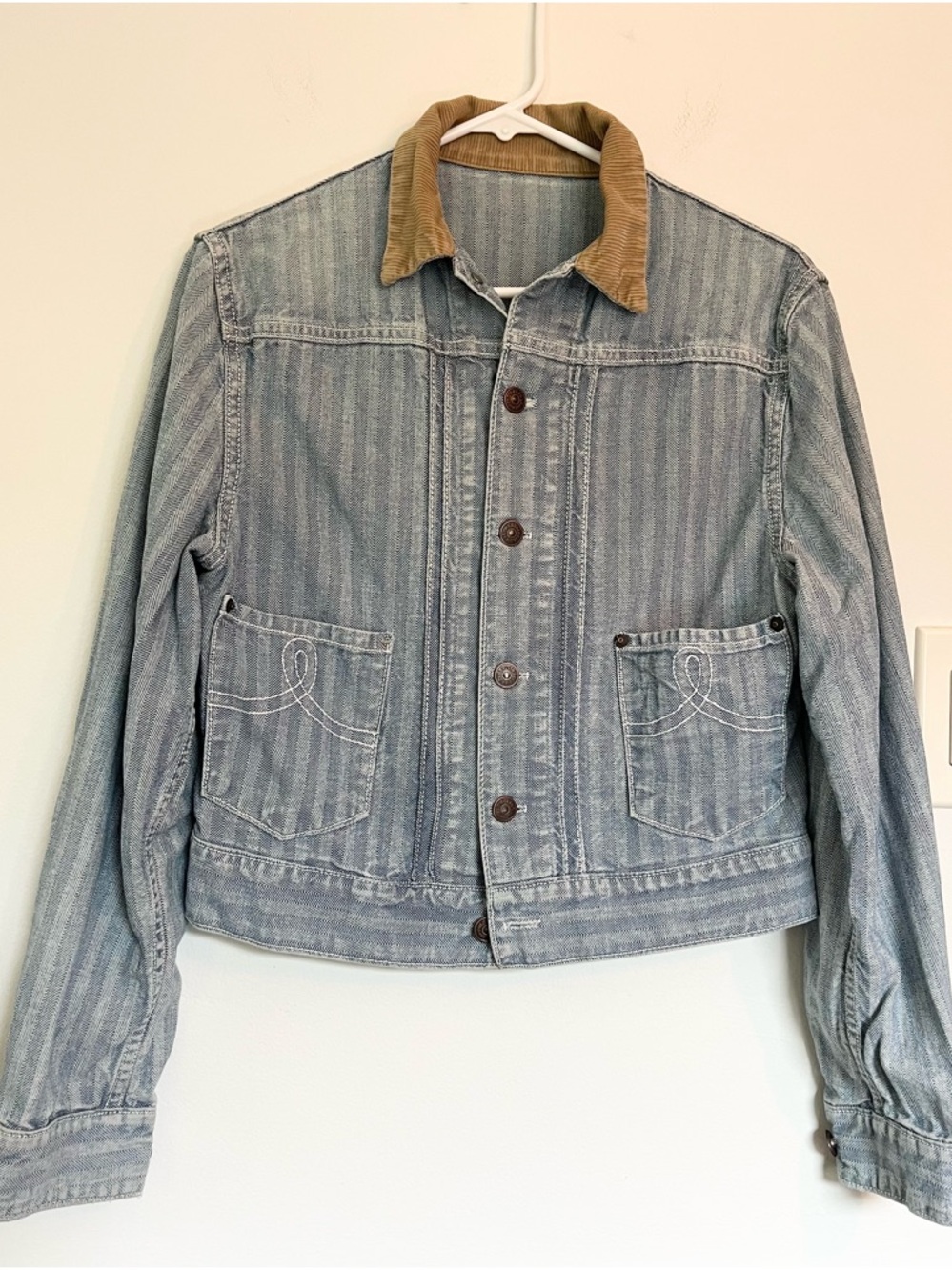 Vintage Ralph Lauren rare chevron denim jean jacket corduroy cuffs and collar.